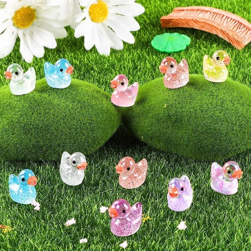 Cidinge 80 Pcs Mini Resin Ducks,10 Colors Sequin Miniature Ducks for DIY Projects Garden Dollhouse Aquarium Home Birthday Craft Party - Image 4
